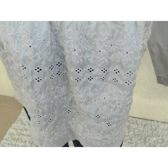 Johnny Was Blouse Gray Silk Eyelet Embroidered Shirt Small - Picture 5 of 10